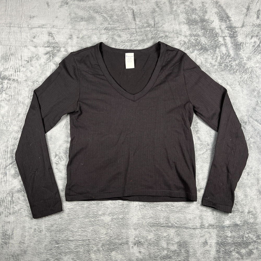 No Boundaries Black Ribbed Knit V-Neck‎ Top Womens 2XL Long Sleeve Stretch Basic